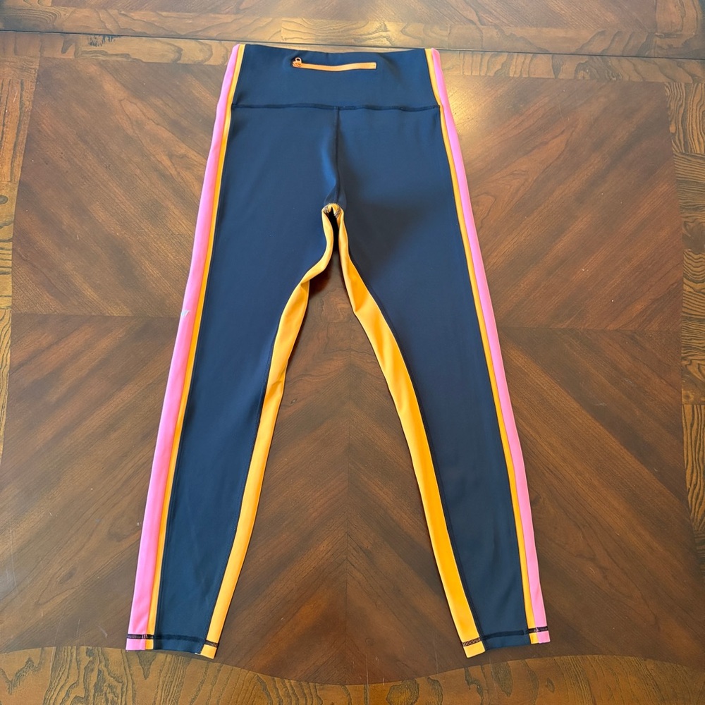 IVL Collective Engineered Stripe Active Leggings 8‎ High Rise Black Pink Orange